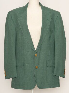 Vintage John Weitz Palm Beach Men's Wool Green 2 Button Sport Coat Gold Buttons